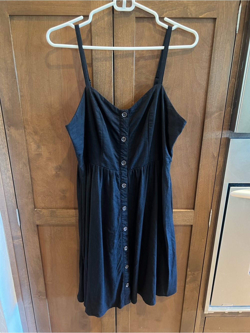 Old Navy Black Linen Blend Button Front Cami Dress